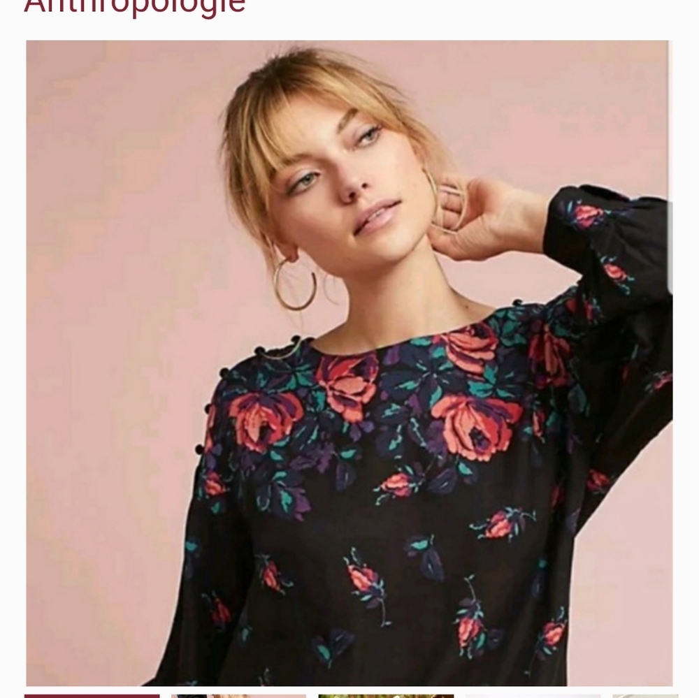 Anthropologie Black Floral Top